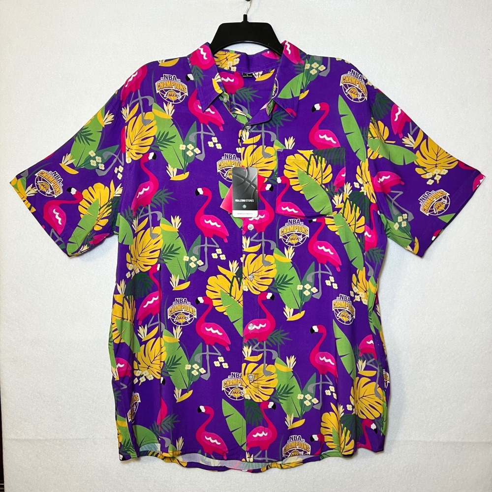 New FOCO NBA LA Lakers 2020 Champions Flamingo Floral Blokecore Hawaiian Shirt L